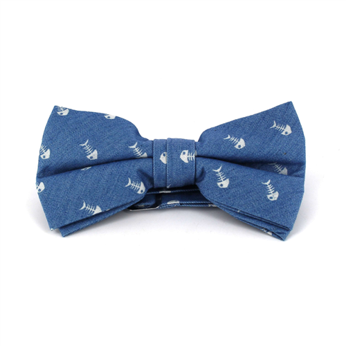 Light Denim Fishbone Bow Tie