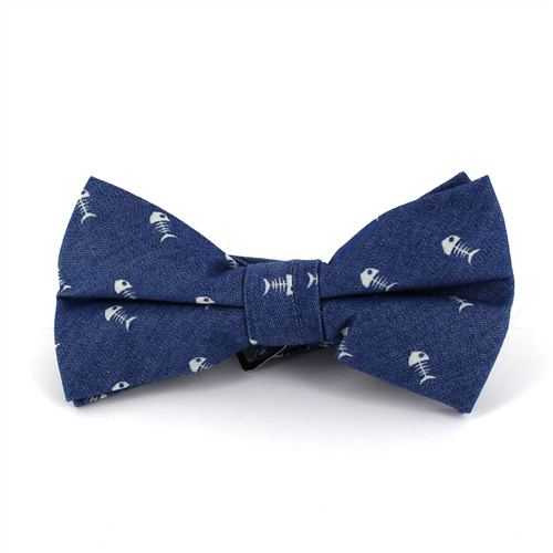 Dark Denim Fishbone Bow Tie