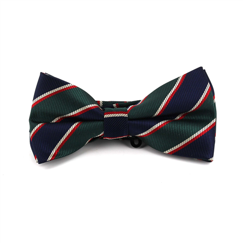 Midnight Blue and Green Striped Bow Tie