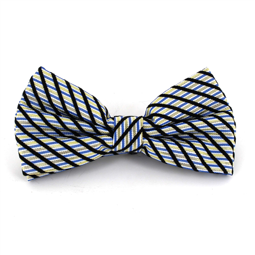 Blue and Gold Striped Shimmer Bow Tie