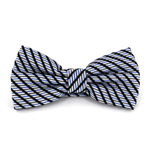Blue and Grey Striped Shimmer Bow Tie