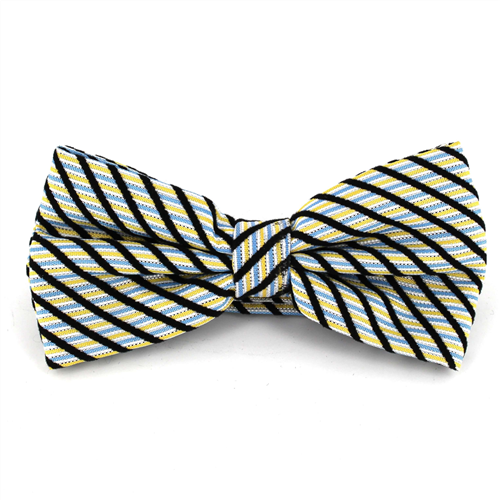Sky Blue and Yellow Striped Silk Bow Tie