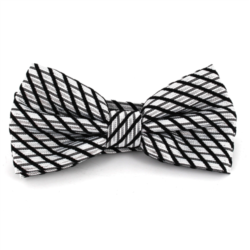 Black and Grey Striped Shimmer Bow Tie