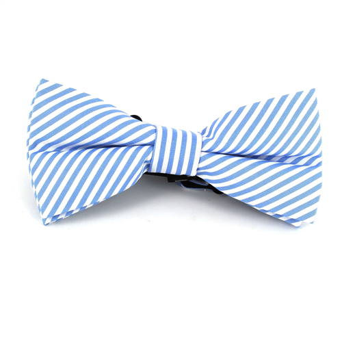Light Blue and White Fine Striped Bow Tie