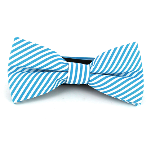 Turquoise and White Fine Striped Bow Tie