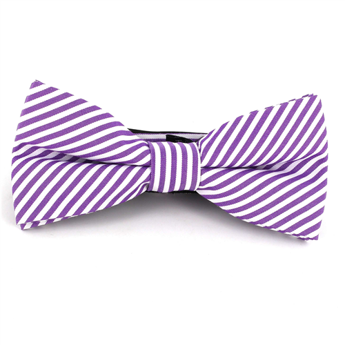 Violet and White Fine Striped Bow Tie