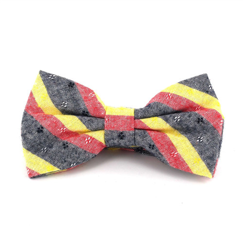 Grey, Red, and Yellow Striped Bow Tie