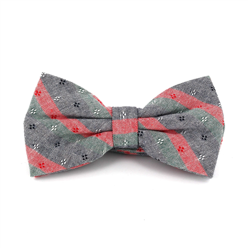 Grey, Red, and Green Striped Bow Tie