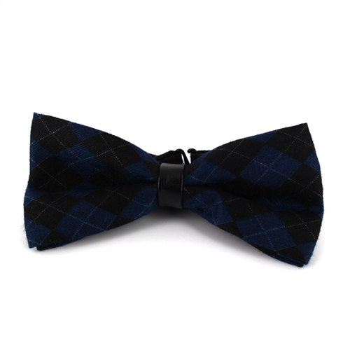 Blue and Black Diamond Pattern Leather Bow Tie