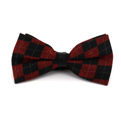 Red and Black Diamond Pattern Leather Bow Tie