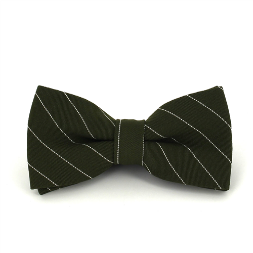 Olive Green Bow Tie with White Stripes