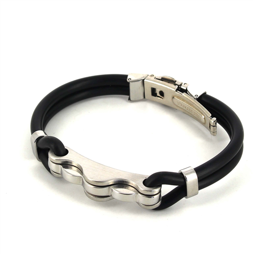 Black Rubber and Steel Bracelet