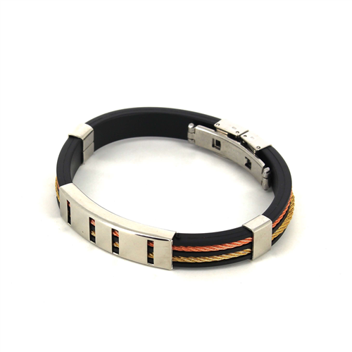 Black and Gold Steel and Rubber Bracelet