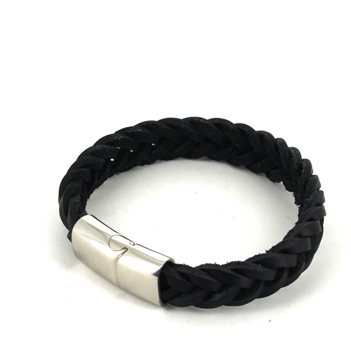 Black Leather and Steel Bracelet
