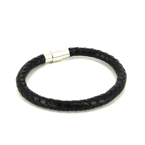 Cylindrical Black Leather and Steel Bracelet I