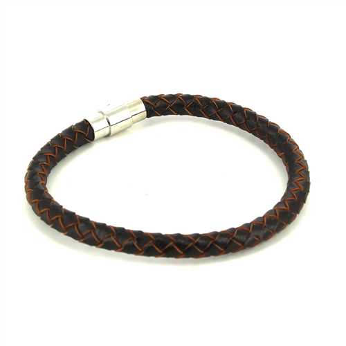 Cylindrical Black and Brown Leather and Steel Bracelet