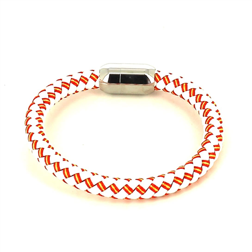 White Leather Bracelet with Spanish Flag