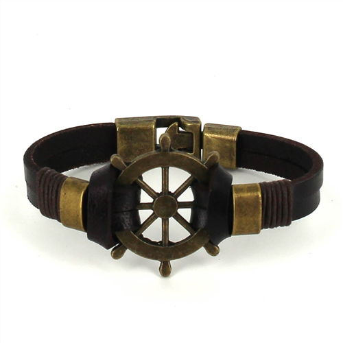 Brown Leather Bracelet with Helm