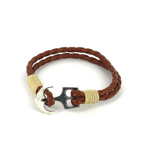 Braided Leather Bracelet with Anchor