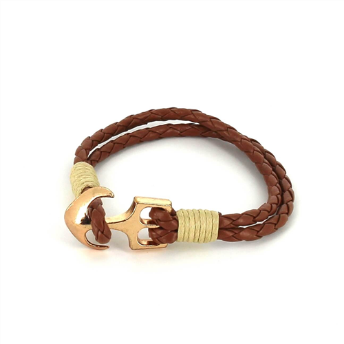 Braided Leather Bracelet with Anchor