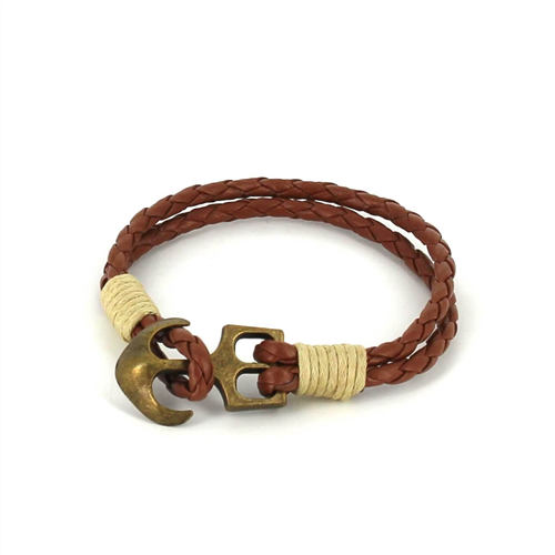 Braided Leather Bracelet with Anchor