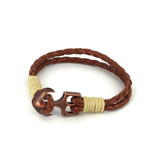 Braided Leather Bracelet with Anchor