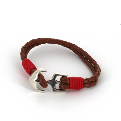 Braided Leather Bracelet with Anchor