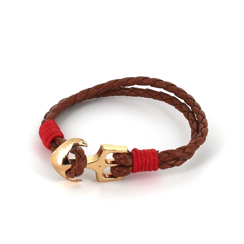 Braided Leather Bracelet with Anchor