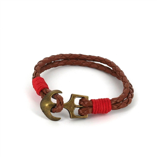Braided Leather Bracelet with Anchor