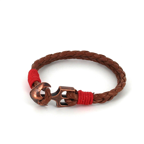 Braided Leather Bracelet with Anchor