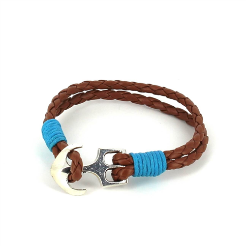 Braided Leather Bracelet with Anchor