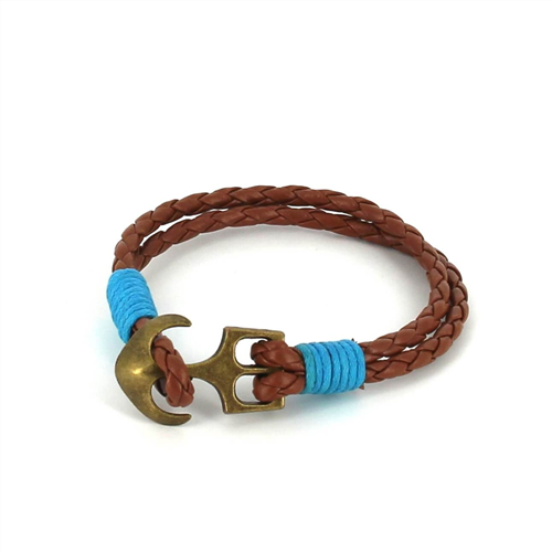 Braided Leather Bracelet with Anchor