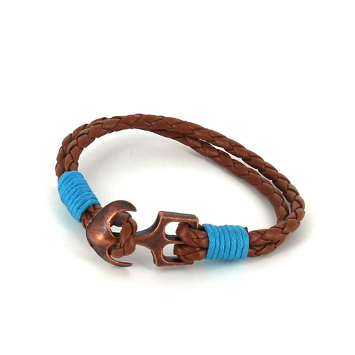 Braided Leather Bracelet with Anchor