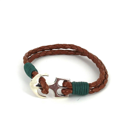 Braided Leather Bracelet with Anchor