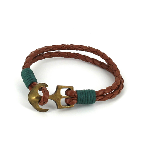 Braided Leather Bracelet with Anchor