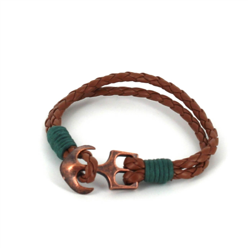 Braided Leather Bracelet with Anchor