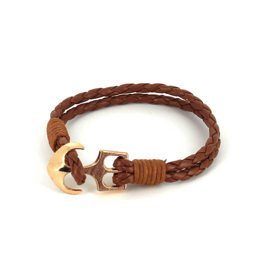 Braided Leather Bracelet with Anchor