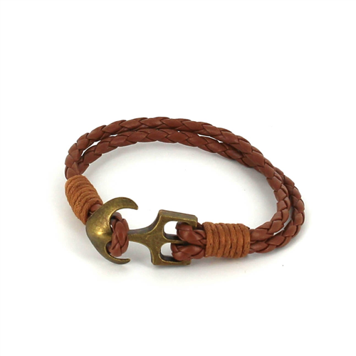 Braided Leather Bracelet with Anchor