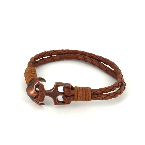 Braided Leather Bracelet with Anchor