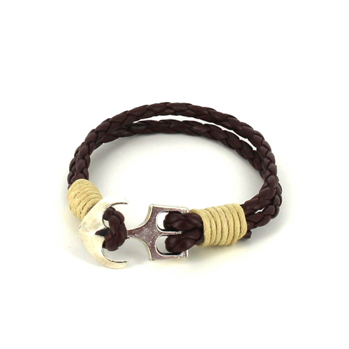 Braided Leather Bracelet with Anchor
