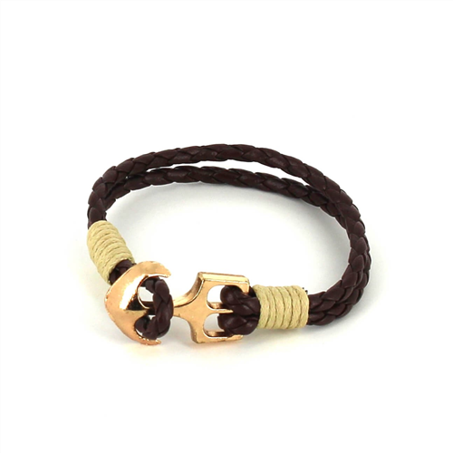 Braided Leather Bracelet with Anchor