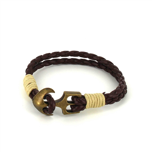 Braided Leather Bracelet with Anchor