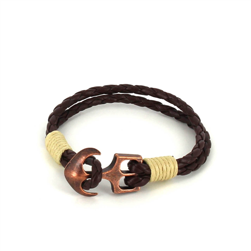 Braided Leather Bracelet with Anchor