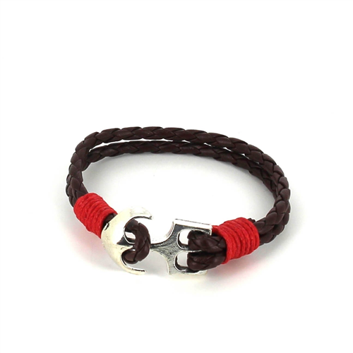 Braided Leather Bracelet with Anchor