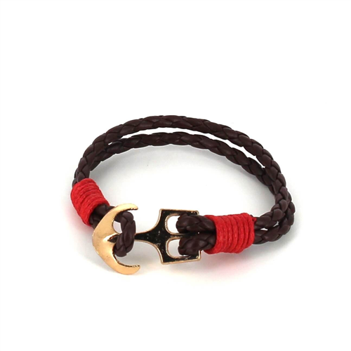 Braided Leather Bracelet with Anchor
