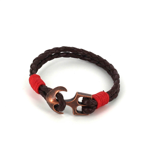 Braided Leather Bracelet with Anchor