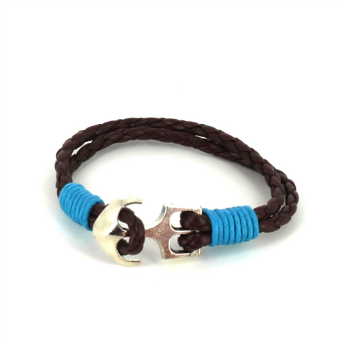 Braided Leather Bracelet with Anchor