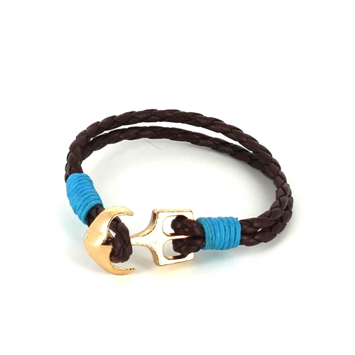 Braided Leather Bracelet with Anchor