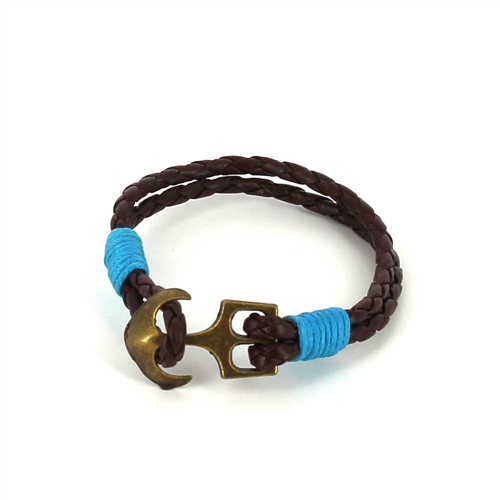 Braided Leather Bracelet with Anchor