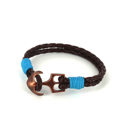 Braided Leather Bracelet with Anchor